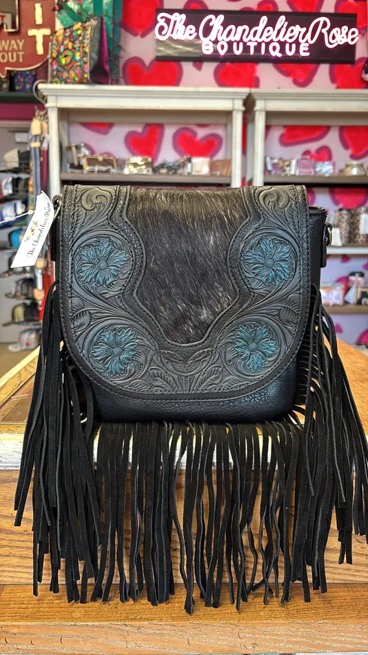 Trinity Ranch Genuine HairOn Cowhide Tooled Fringe Crossbody Bag Black TRINITY RANCH Necklaces Trinity Ranch Genuine HairOn Cowhide Tooled Fringe Crossbody Bag Black TRINITY RANCH Necklaces