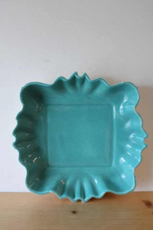 Turquoise Square Lotus Pottery Dish Jubilee Thrift Earrings