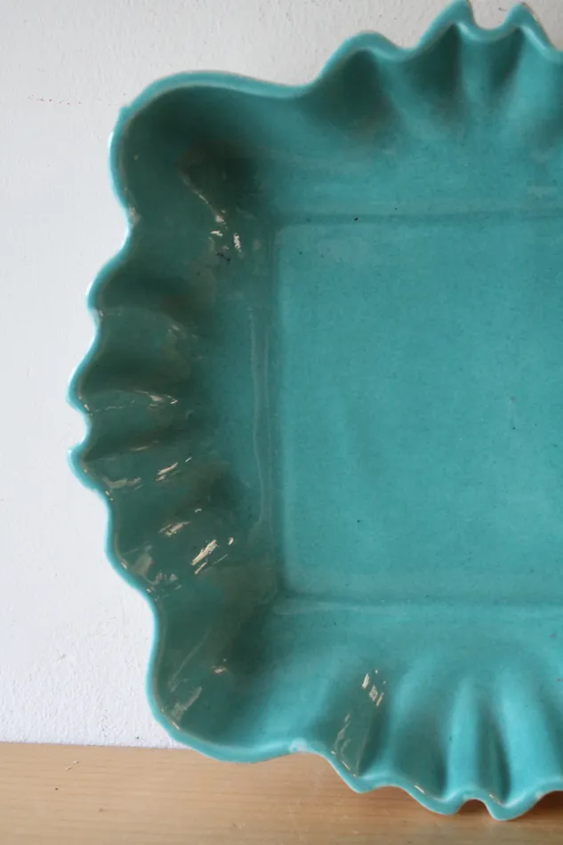 Turquoise Square Lotus Pottery Dish Jubilee Thrift Earrings