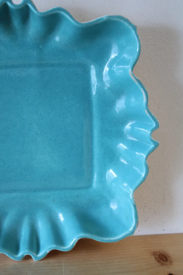 Turquoise Square Lotus Pottery Dish Jubilee Thrift Earrings