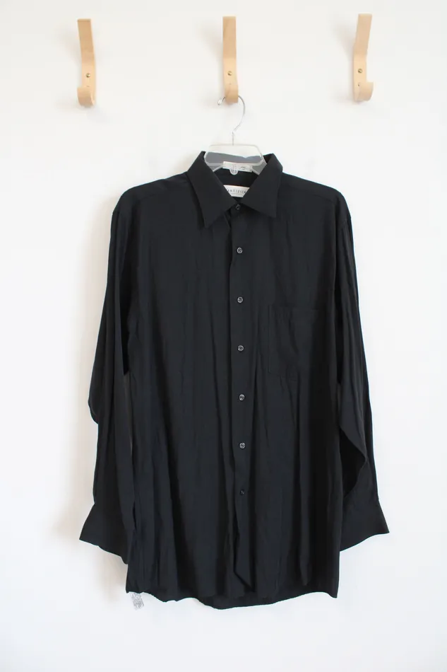 Van Heusen Rings Van Heusen Solid Black Long Sleeved Button Down Super Silk Shirt M 155 3233 Van Heusen Rings Van Heusen Solid Black Long Sleeved Button Down Super Silk Shirt M 155 3233