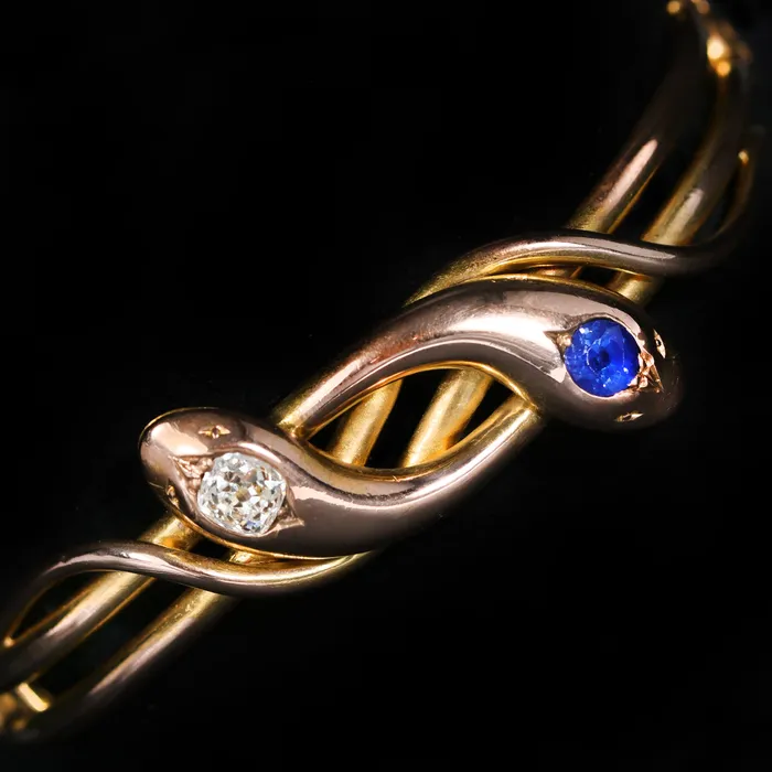 Victorian 18K Yellow Gold 060 Carat Diamond and Sapphire Snake Bracelet John T Haynes Inc Bracelets Victorian 18K Yellow Gold 060 Carat Diamond and Sapphire Snake Bracelet John T Haynes Inc Bracelets