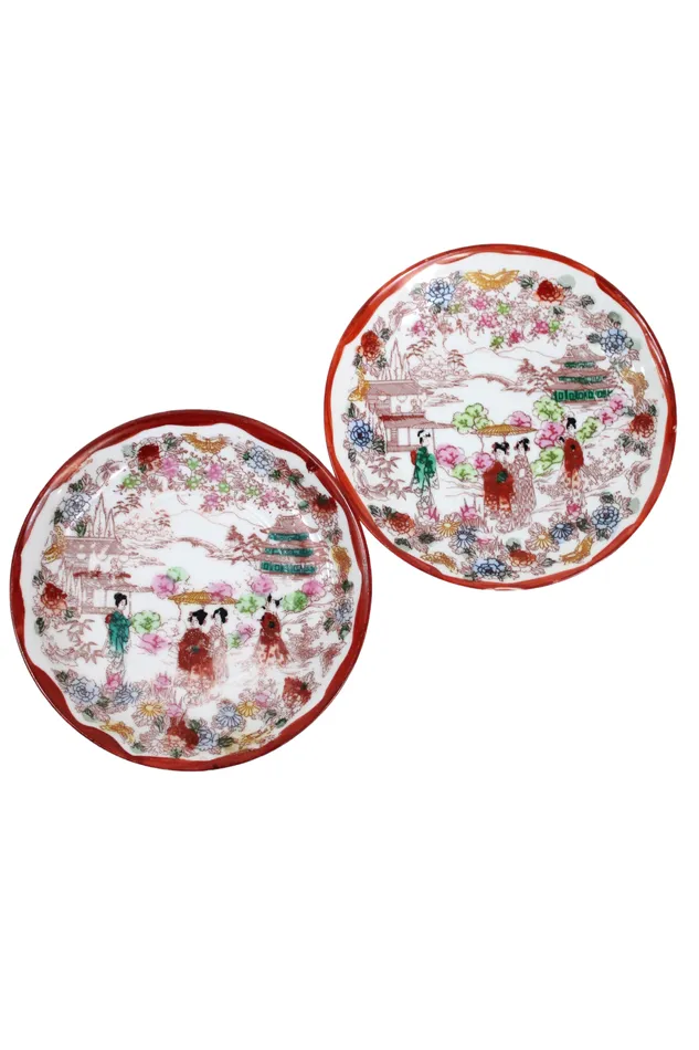 Vintage Geisha Painted Mini Plates Set Of 2 Jubilee Thrift Earrings