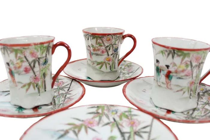 Vintage Japanese Geisha Teacups Saucers Jubilee Thrift Earrings