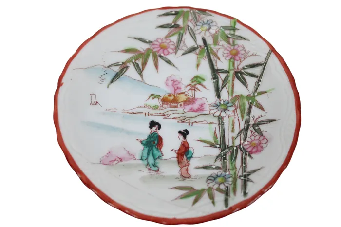 Vintage Japanese Geisha Teacups Saucers Jubilee Thrift Earrings