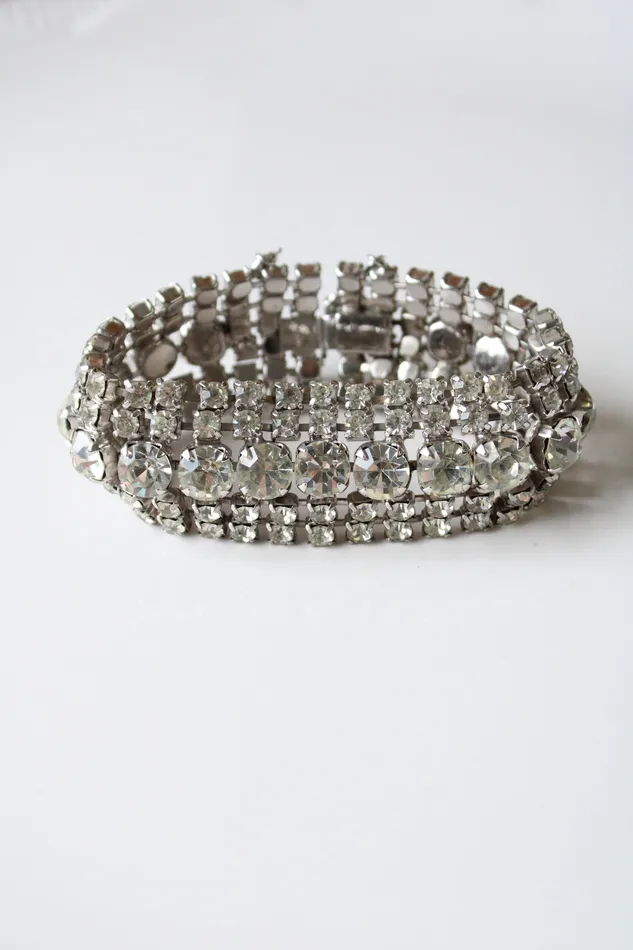 Vintage Rhinestone 6 Row Bracelet Jubilee Thrift Bracelets