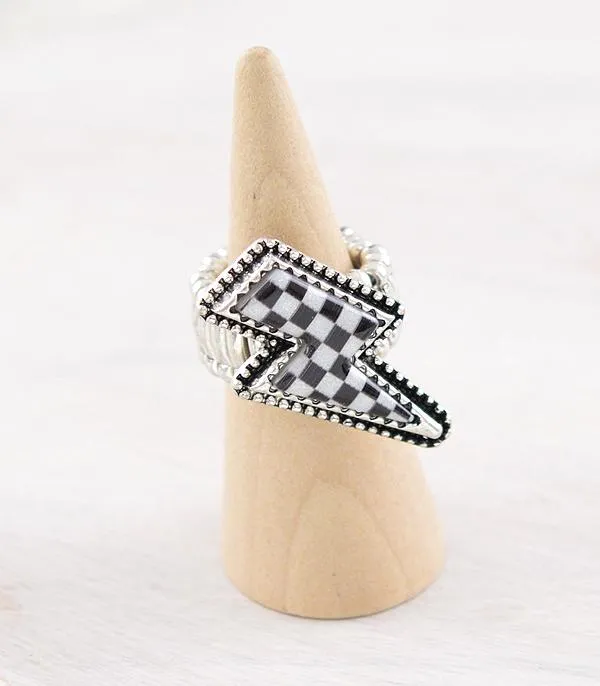 WESTERN CHECKERED BOLT STRETCHY RING YKT Rings