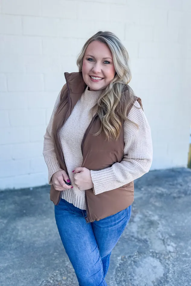 White Birch Earrings Cabin Cozy Puffer Vest Brown
