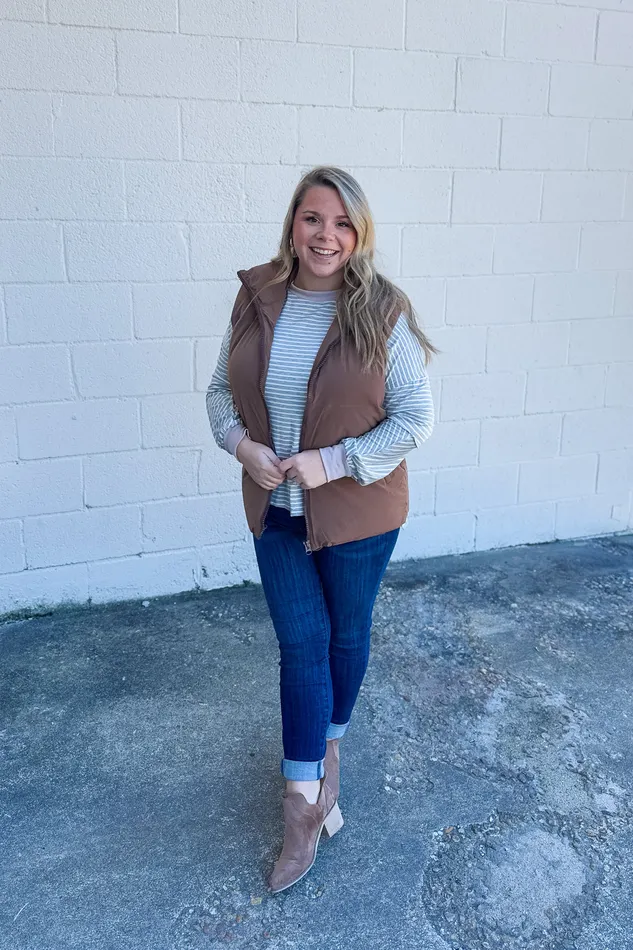 White Birch Earrings Cabin Cozy Puffer Vest Brown