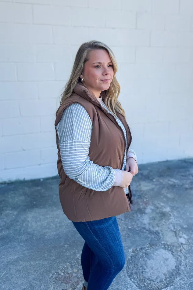 White Birch Earrings Cabin Cozy Puffer Vest Brown