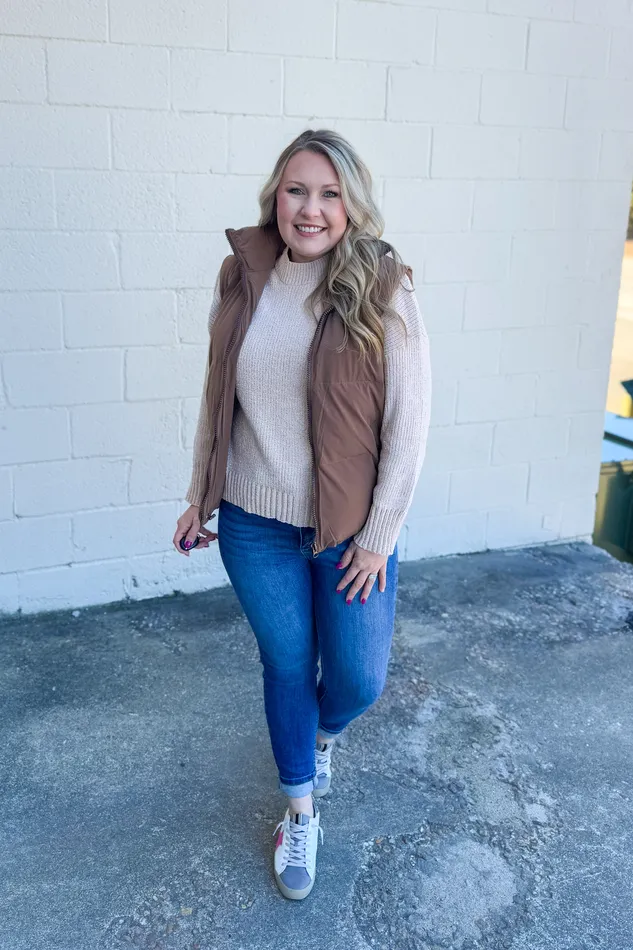 White Birch Earrings Cabin Cozy Puffer Vest Brown