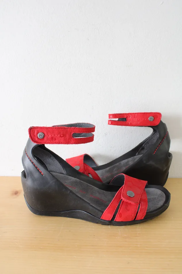 Wolky Rings Wolky Red Velcro Strap Black Wedge Sandals Size 37 65