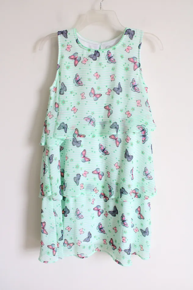 Wonder Nation Wonder Nation Green Striped Chiffon Butterfly Dress Youth XXL 18 Earrings