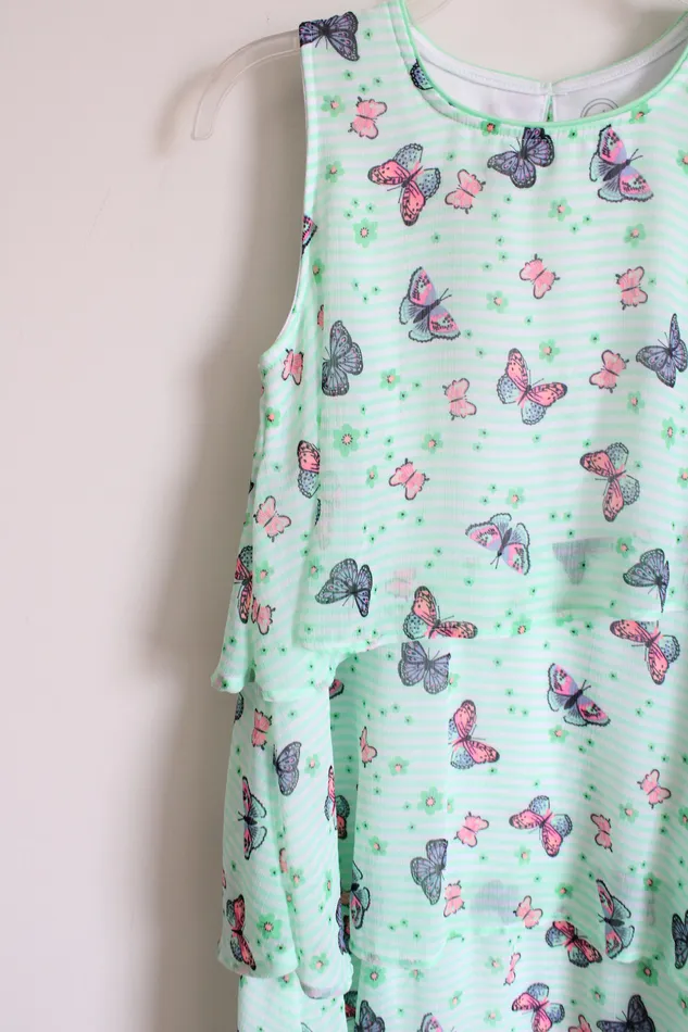 Wonder Nation Wonder Nation Green Striped Chiffon Butterfly Dress Youth XXL 18 Earrings