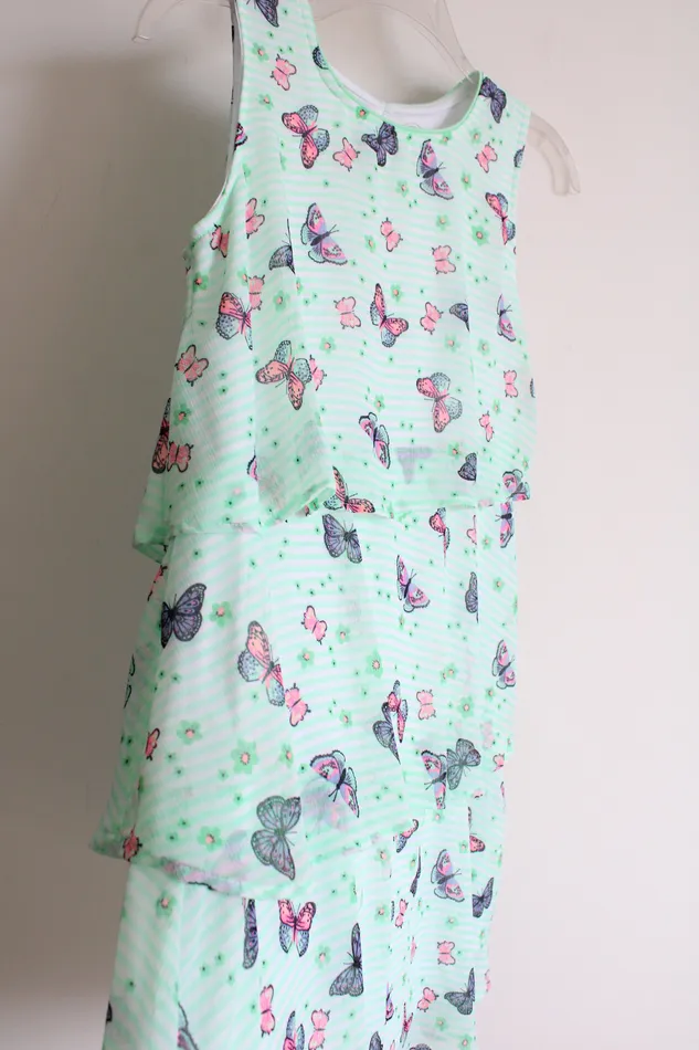 Wonder Nation Wonder Nation Green Striped Chiffon Butterfly Dress Youth XXL 18 Earrings