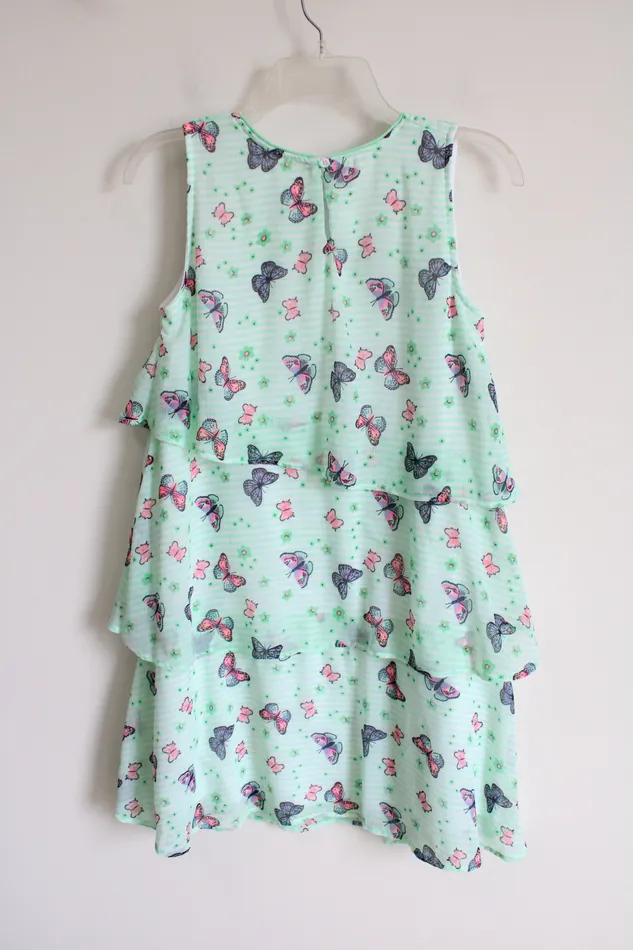 Wonder Nation Wonder Nation Green Striped Chiffon Butterfly Dress Youth XXL 18 Earrings
