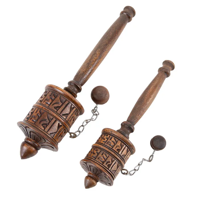 Wooden Tibetan Prayer Wheel Nirvana Mala Earrings