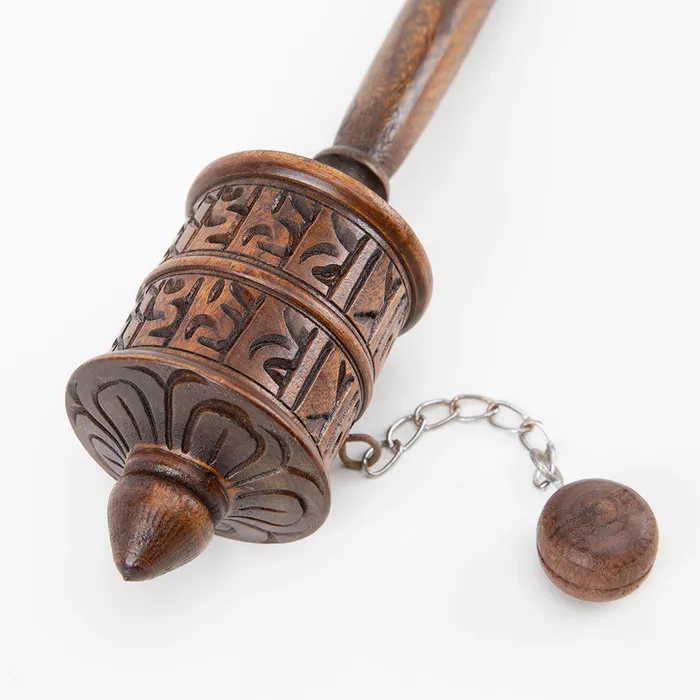Wooden Tibetan Prayer Wheel Nirvana Mala Earrings