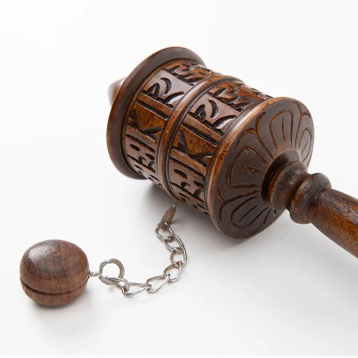 Wooden Tibetan Prayer Wheel Nirvana Mala Earrings