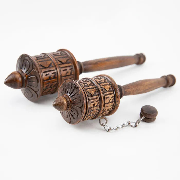 Wooden Tibetan Prayer Wheel Nirvana Mala Earrings