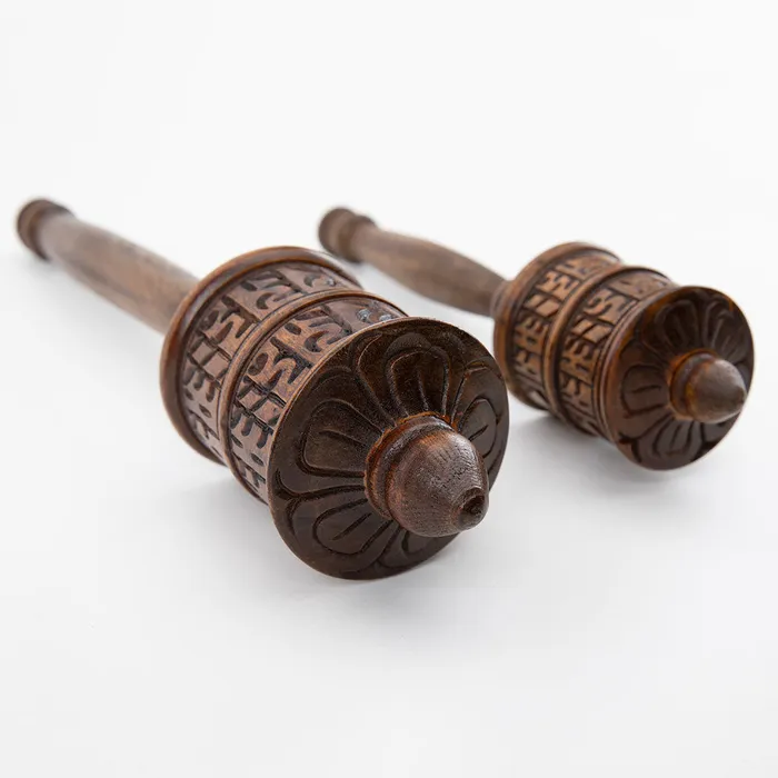 Wooden Tibetan Prayer Wheel Nirvana Mala Earrings