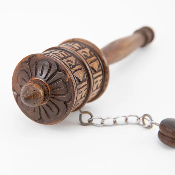 Wooden Tibetan Prayer Wheel Nirvana Mala Earrings