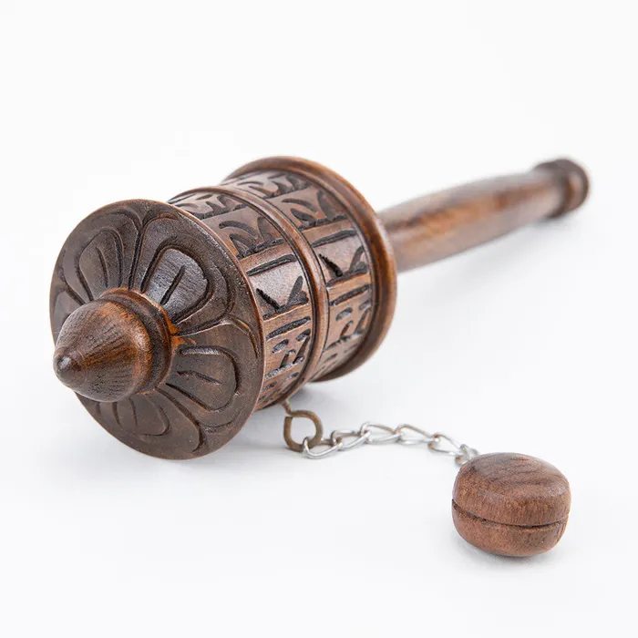 Wooden Tibetan Prayer Wheel Nirvana Mala Earrings
