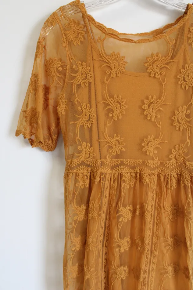 Xhilaration Earrings Xhilaration Mustard Yellow Lace Dress XS