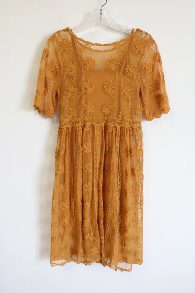 Xhilaration Earrings Xhilaration Mustard Yellow Lace Dress XS