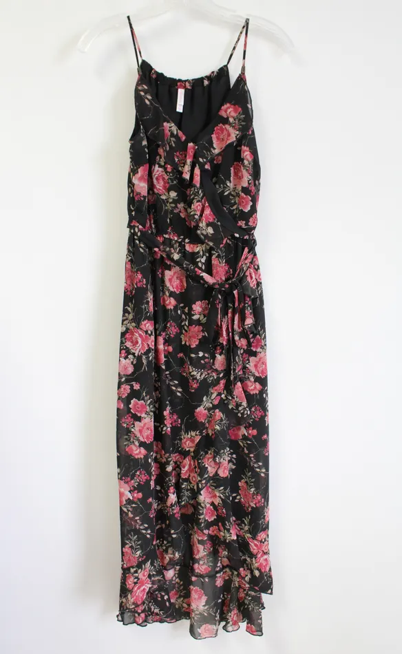 Xhilaration Rings Xhilaration Black Floral Chiffon HighLow Dress S