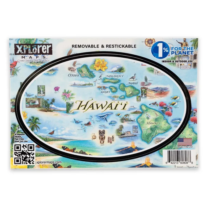 XPLORERMAPS Rings Xplorer Maps Hawaii Map Oval Vinyl Sticker