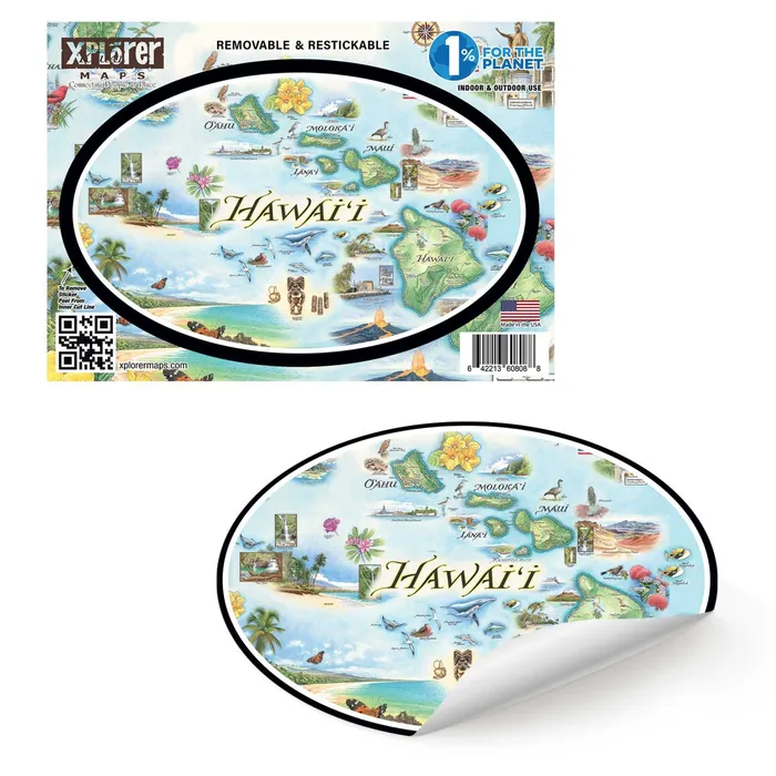XPLORERMAPS Rings Xplorer Maps Hawaii Map Oval Vinyl Sticker