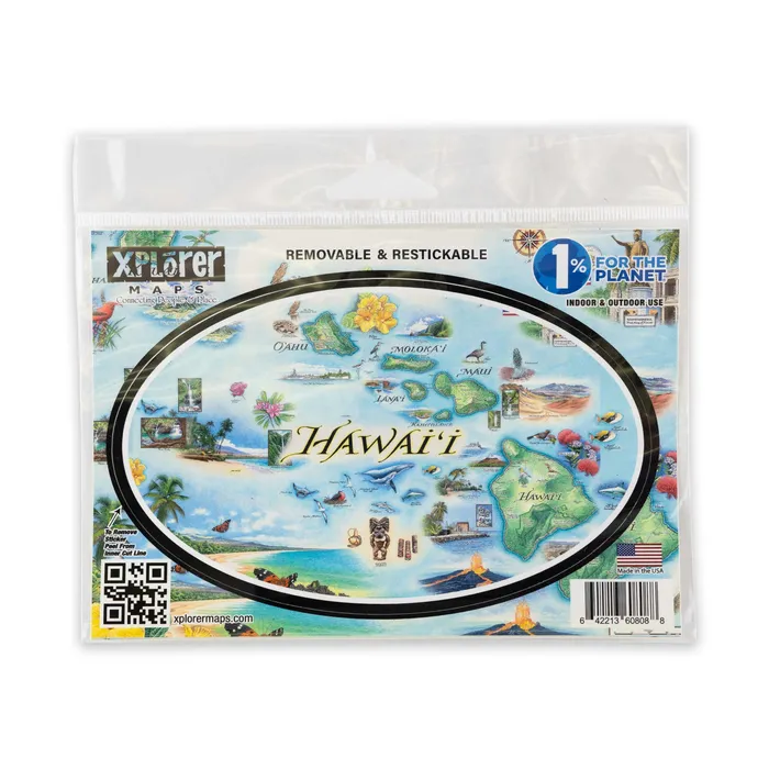 XPLORERMAPS Rings Xplorer Maps Hawaii Map Oval Vinyl Sticker