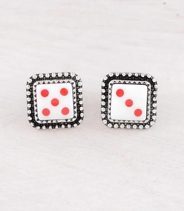 YKT Earrings WESTERN WHITE DICE POST EARRINGS RED