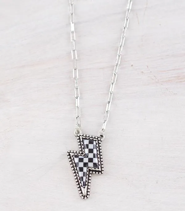 YKT Necklaces WESTERN CHECKERED BOLT NECKLACE