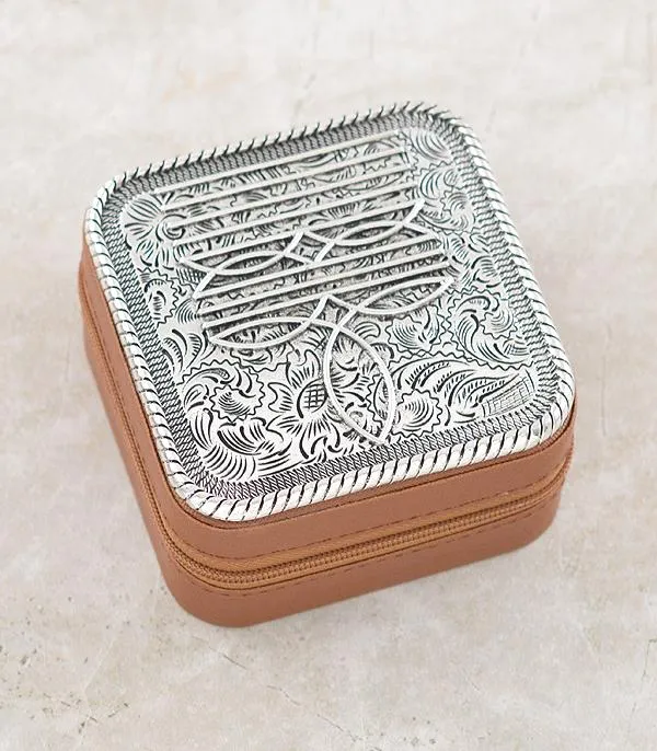 YKT Rings Western Boot Stitch Mini Jewelry Case SILVER BROWN